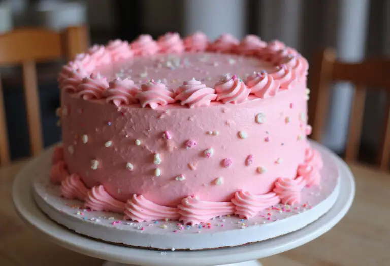 Beautifully decorated pink Barbie cake on a cake stand.