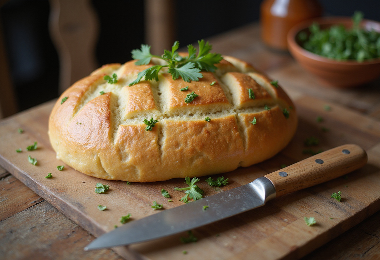 Delicious, freshly baked cabbage bread ready to be served.