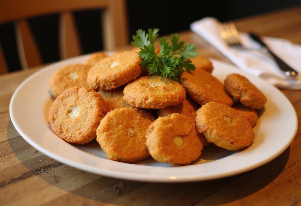 Delicious golden-brown chicken bread plated and ready to eat.