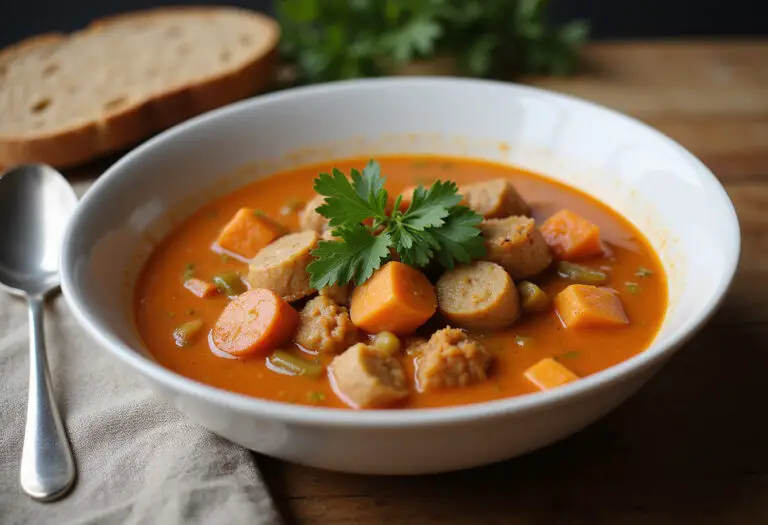 Delicious and nutritious high protein soup with chicken and vegetables, ready to eat.