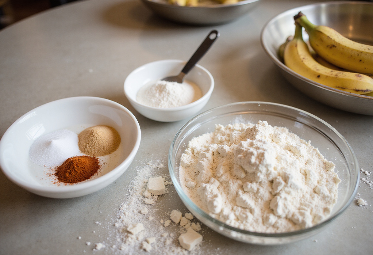 Preparation for Banana Bread Latte with flour and spices, an essential step in creating a flavorful drink.