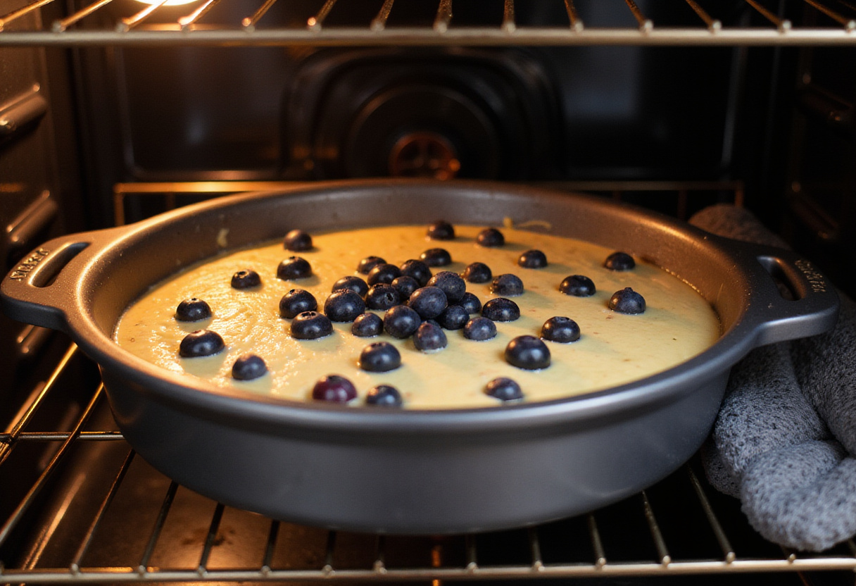 Unbaked Blueberry Boyfriend Bait in a baking dish, capturing the essence of homemade baking with decorative elements in a friendly kitchen environment.