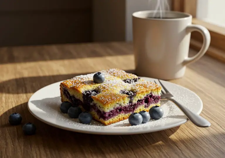 Delicious Blueberry Breakfast Bake plated and garnished, perfect for a cozy breakfast scene.