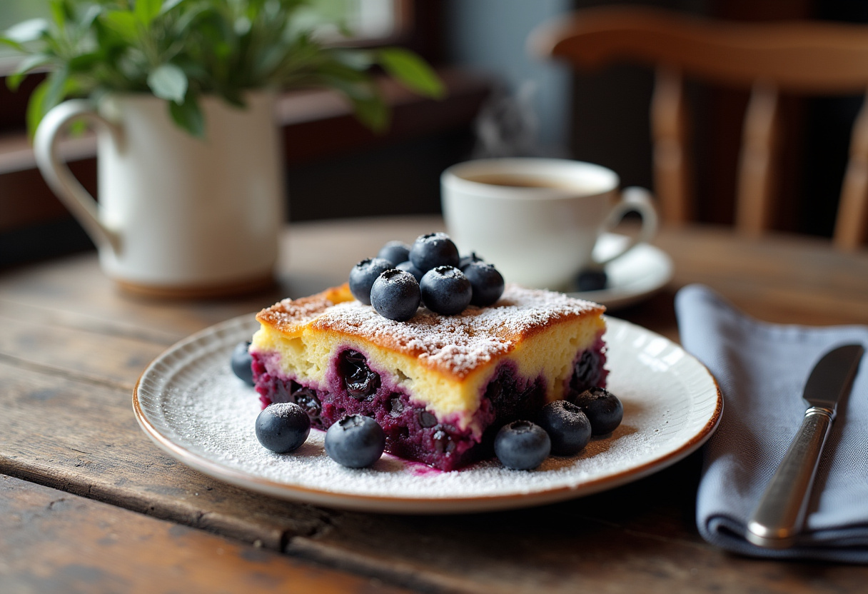 Delicious Blueberry Breakfast Bake plated and garnished, perfect for a cozy breakfast scene.
