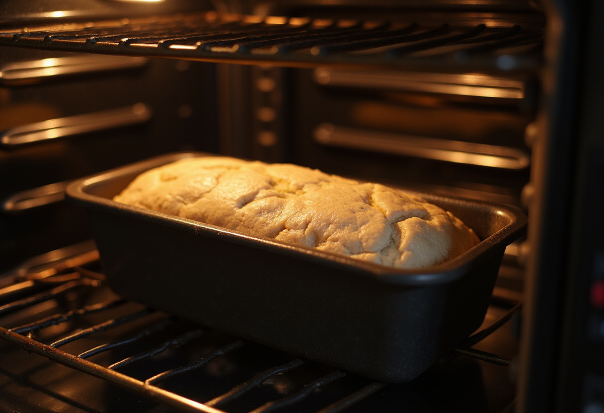 Carrot Cake Banana Bread dough rising in the oven ready for baking.