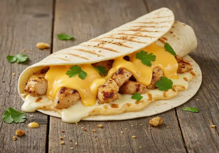 Beautifully plated cheesy garlic chicken wraps, featuring melty cheese and fresh ingredients, an inviting dish perfect for any meal.