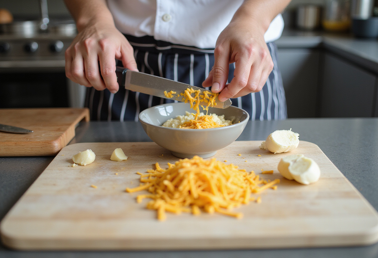 Sautéed minced garlic in olive oil for cheesy garlic chicken wraps, capturing the aromatic essence of Italian cuisine.