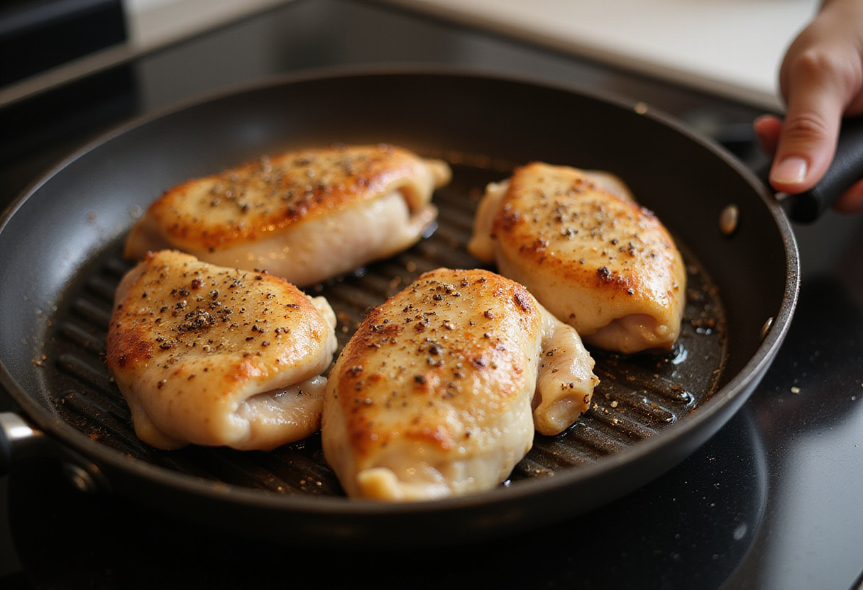 Seasoned boneless chicken breasts for cheesy garlic chicken wraps, highlighting the fresh ingredients for a delicious meal.