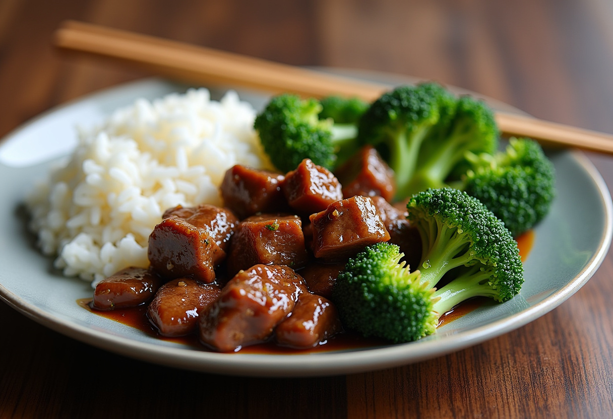 Final presentation of Chinese Beef and Broccoli featuring tender beef and vibrant broccoli on a plate, ready for a delicious meal.