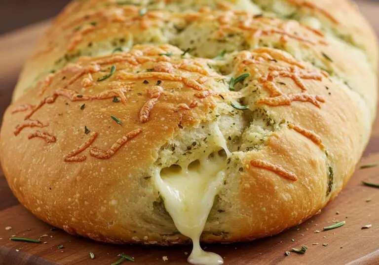 Freshly baked copycat Subway Italian herb and cheese bread on a cutting board, showcasing its golden-brown crust and savory herb blend.