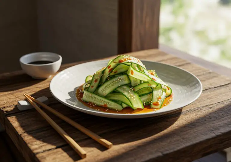 Final presentation of Din Tai Fung style Cucumber Salad, highlighting the freshness and flavor of this delightful side dish.