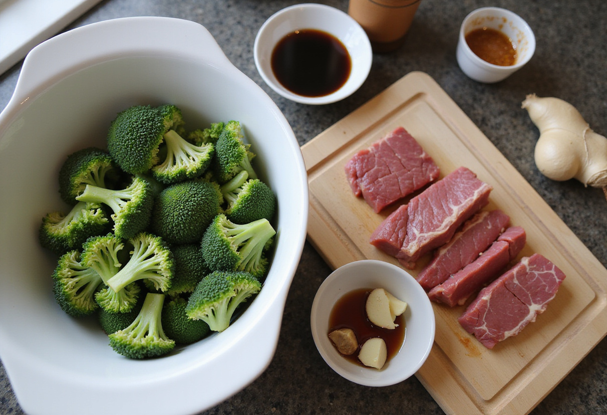 Preparation of fresh broccoli for Easy Beef and Broccoli Recipe, highlighting fresh ingredients and cleanliness.