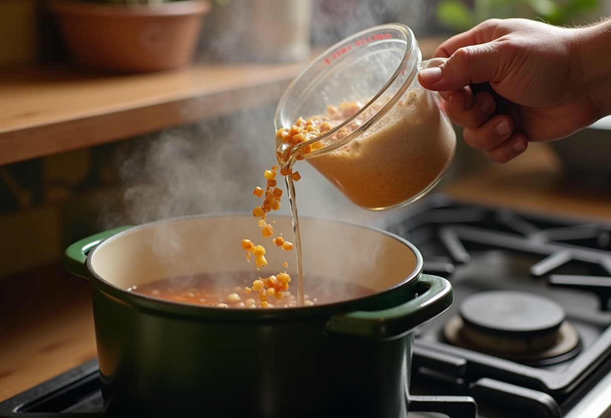 Cooking Easy Lipton Onion Soup Potatoes with water and onion soup mix in a pot on the stove.