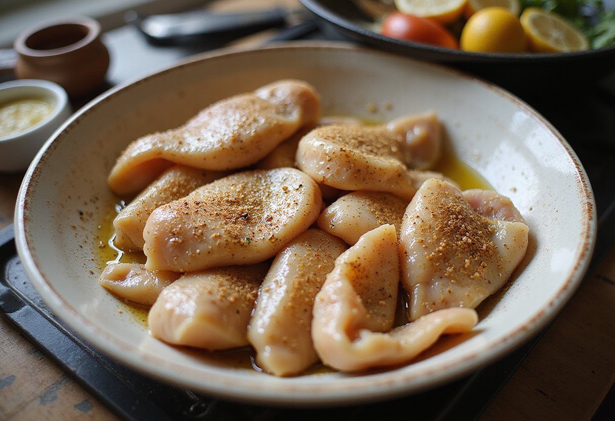 Seasoned chicken for high protein grilled chicken alfredo pasta, rich in flavor and protein.