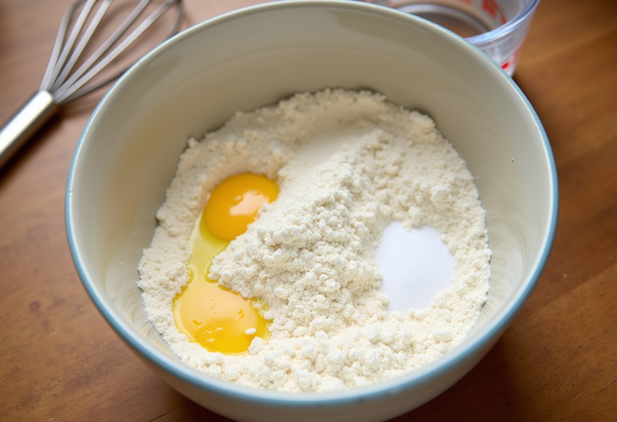 Homemade Cheesy Breadsticks dough preparation using flour, yeast, and salt for a delicious base.