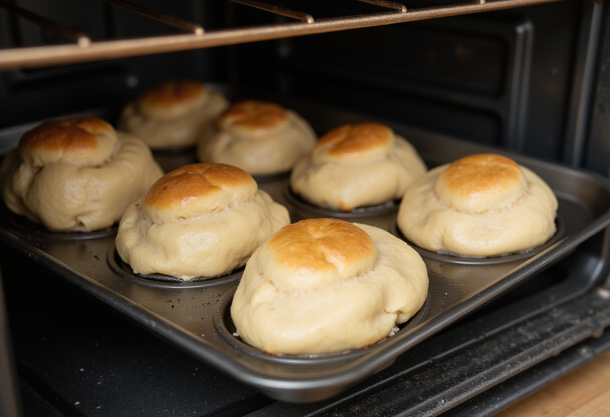 Baking tray with cruffins dough ready to rise, showcasing the final preparation step before baking delicious cruffins.
