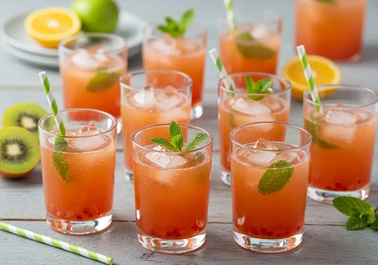 Stylish presentation of No-Cook Fruit-Chili Mocktail with colorful fruit garnishes, ideal for summer celebrations and refreshing gatherings.