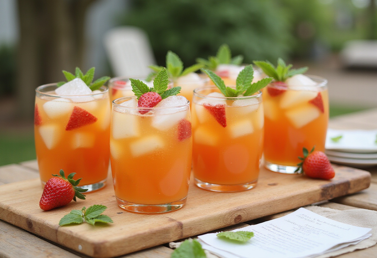 Stylish presentation of No-Cook Fruit-Chili Mocktail with colorful fruit garnishes, ideal for summer celebrations and refreshing gatherings.