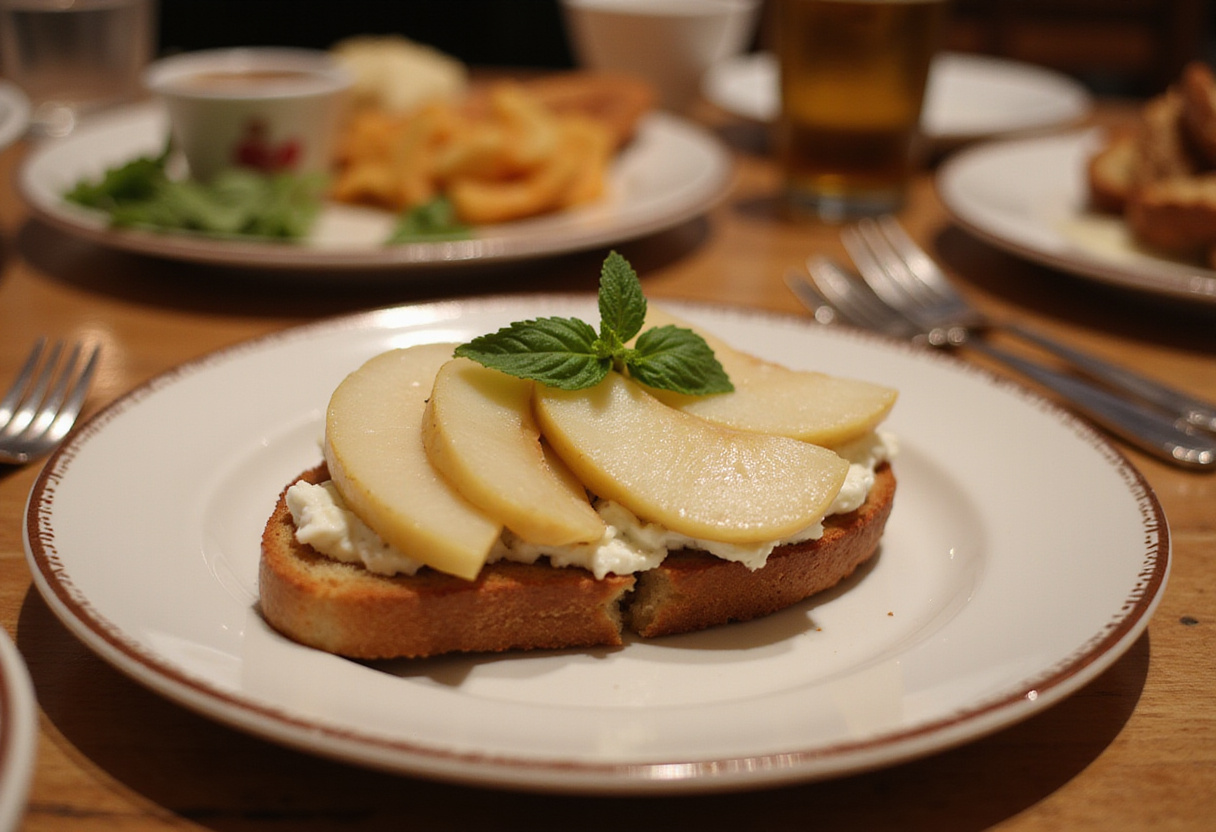 Delicious Pear & Cottage Cheese Toast served elegantly on a dining table, perfect for a delightful breakfast or snack.