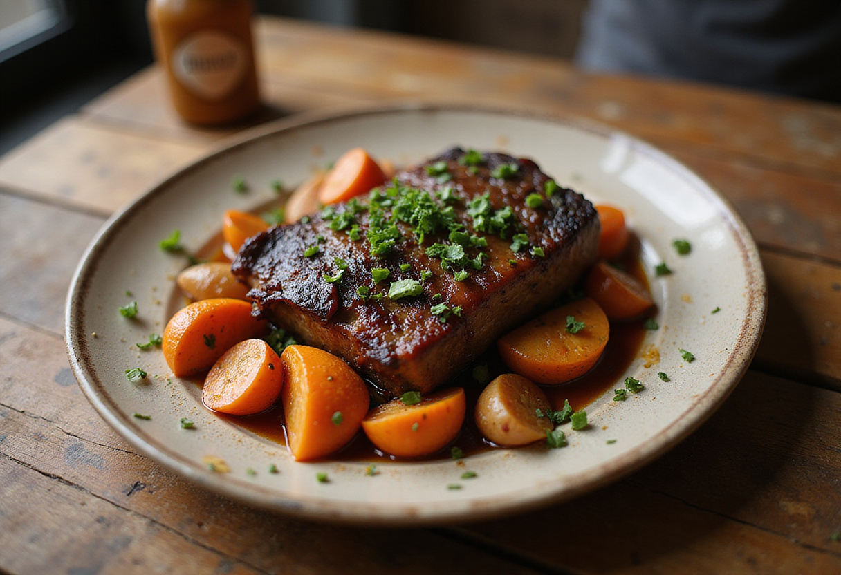 Enjoy a mouthwatering pot roast dish, perfectly cooked with tender vegetables, highlighting an easy and quick recipe.