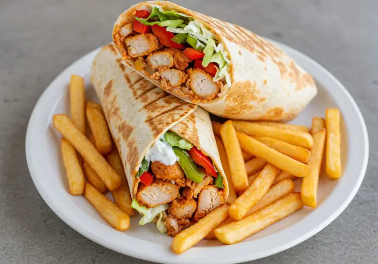 Authentic spicy chicken shawarma wrap ready to enjoy, bursting with flavors and fresh ingredients, perfect for a savory meal.