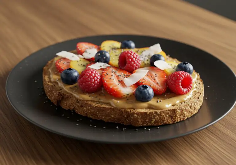 Final presentation of a supermodel snack with colorful fruits and toppings, perfect for a nutritious snack option.