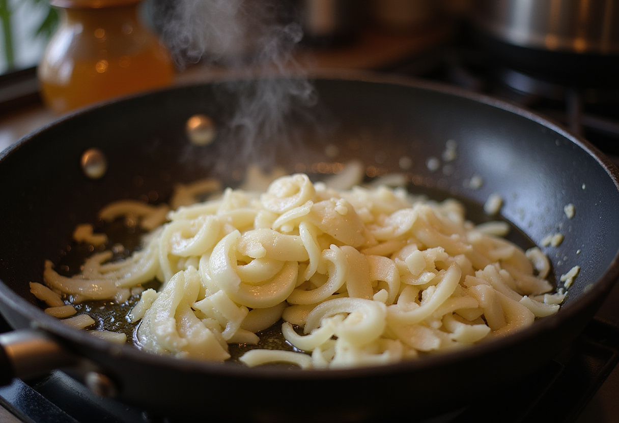 SautΓ©ing onions and garlic in olive oil for viral chicken liver recipe, creating a flavorful base for cooking.