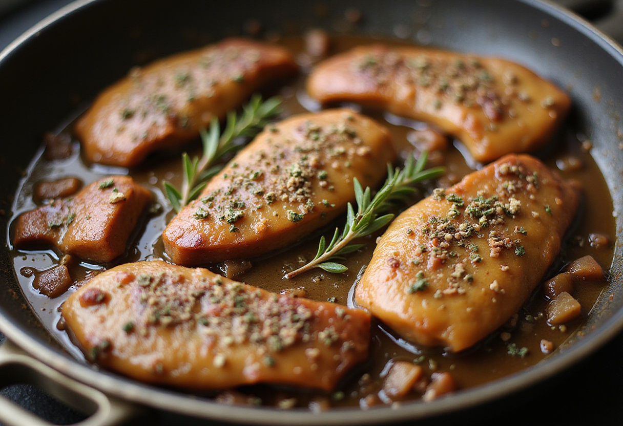 Cooking chicken liver with herbs for a viral chicken liver recipe, highlighting the delectable transformation in color and aroma.