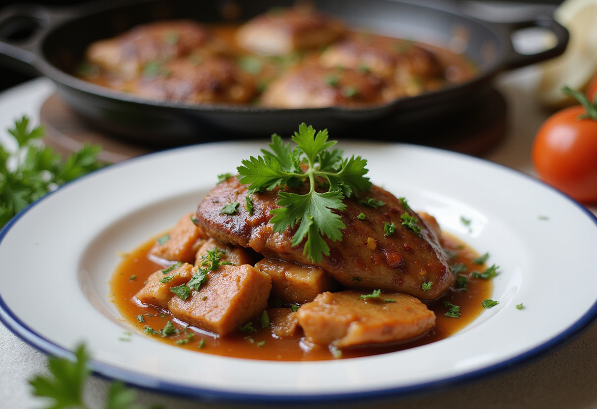 Garnishing chicken liver dish with fresh parsley for viral chicken liver recipe, preparing for an attractive serving presentation.