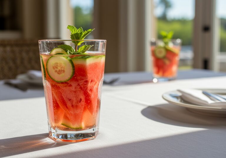 Final presentation of Watertok infused waters in a beautifully arranged setting, highlighting the freshness and visual appeal of the drink.