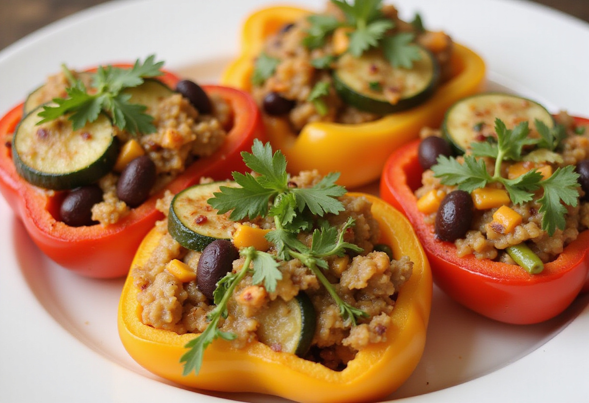 Appetizing Zucchini-Black Bean Stuffed Peppers served beautifully, highlighting the delicious blend of flavors and fresh ingredients.