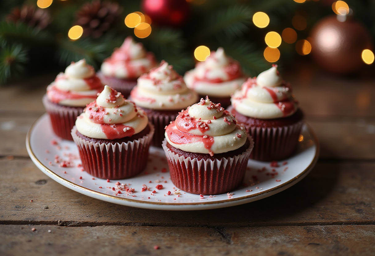 Delicious display of the best red velvet marble cupcakes topped with cream cheese frosting and sprinkles for an irresistible treat.