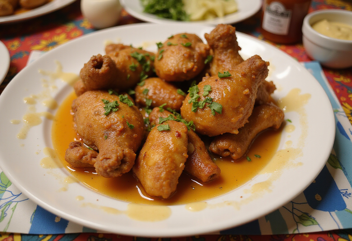Crispy honey butter chicken served on a plate, beautifully drizzled and garnished, showcasing a mouth-watering presentation.