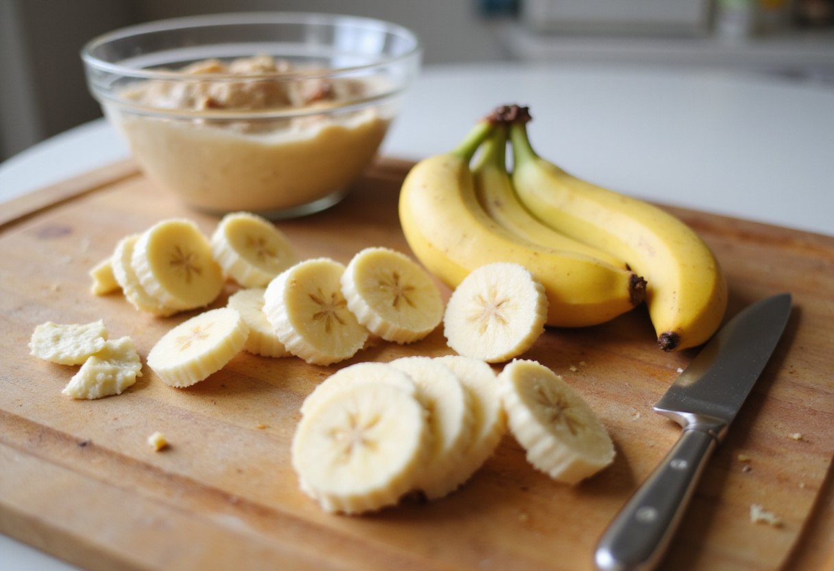 Making Banana's Foster with ripe bananas and brown sugar in a saucepan for an aromatic caramel infusion.