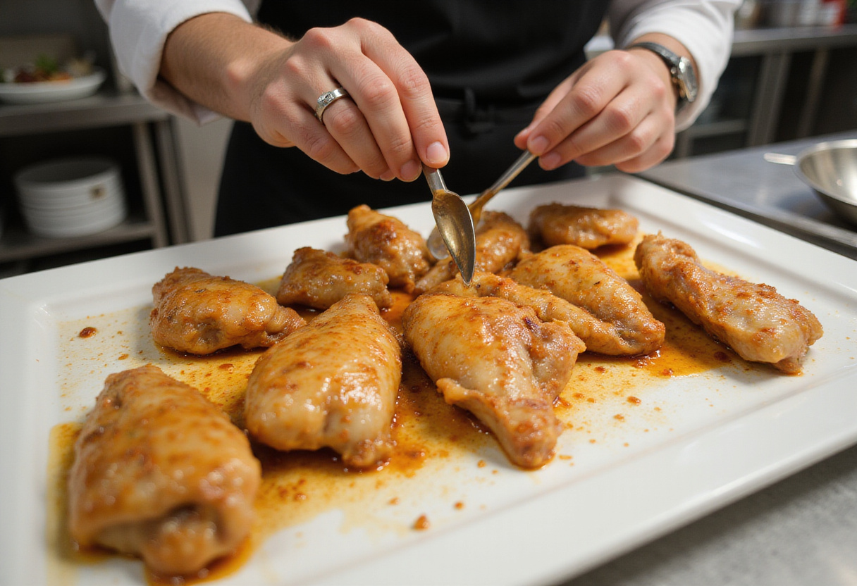 Marinating chicken for Char Siu with a flavorful sauce in a vibrant kitchen setting.