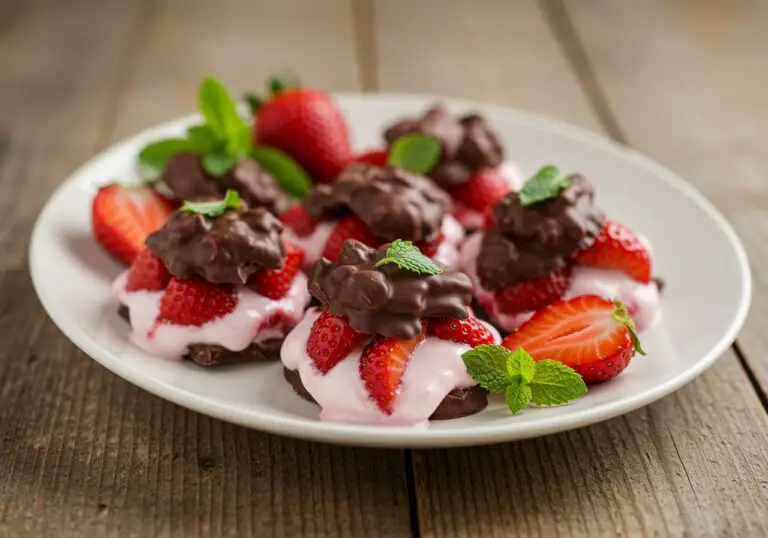 Delicious chocolate strawberry yogurt clusters recipe presented on a plate, highlighting the vibrant colors and tempting textures.