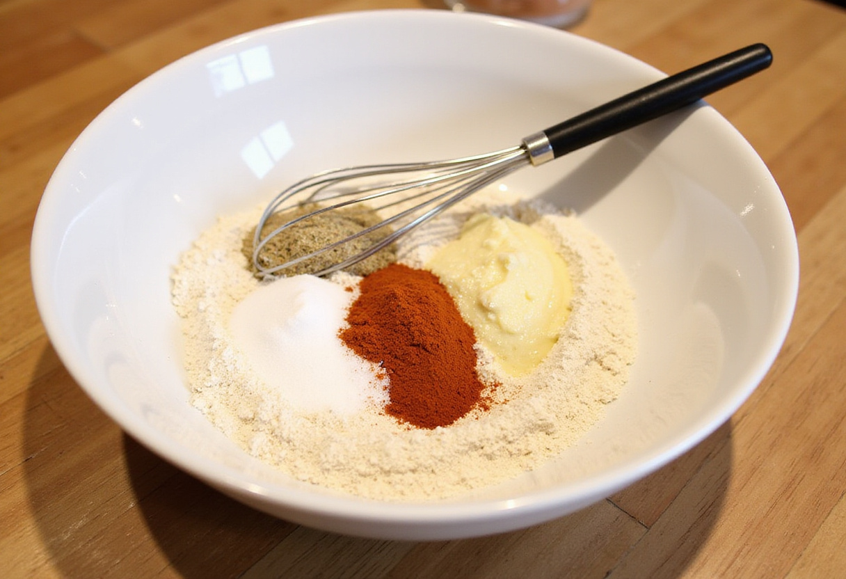 Preparing a flavorful breadcrumb mixture for crack chicken tenders, showcasing the ingredients that add crunch and taste.