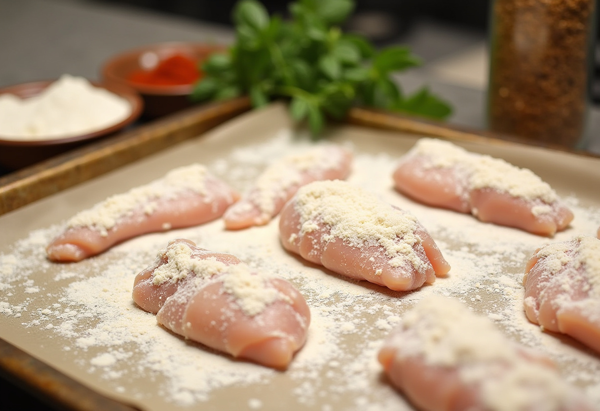 Coating chicken tenders with an aromatic breadcrumb mixture, essential for creating irresistible crack chicken tenders.