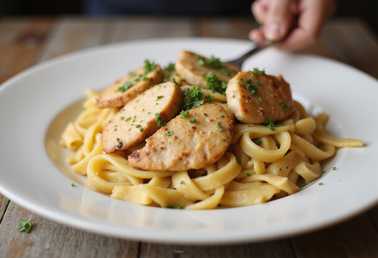 Creating the rich, creamy sauce for Creamy Garlic Parmesan Chicken, combining cheese and garlic in a pan.