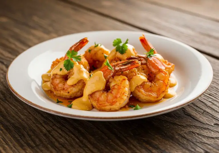 Delicious crispy Cajun shrimp served with a creamy sauce, an eye-catching seafood dish perfect for any occasion.