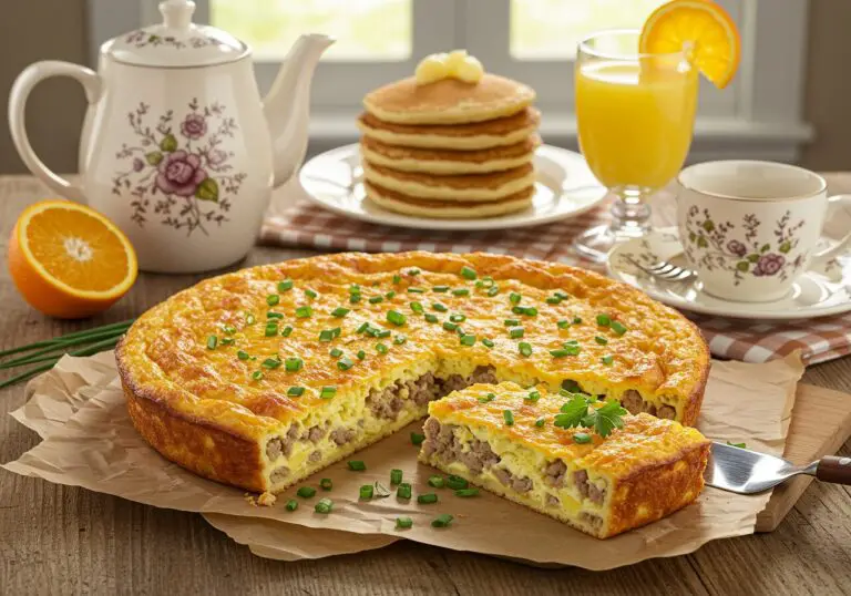 Final presentation of Easy Sausage and Egg Casserole, perfect for a hearty breakfast.