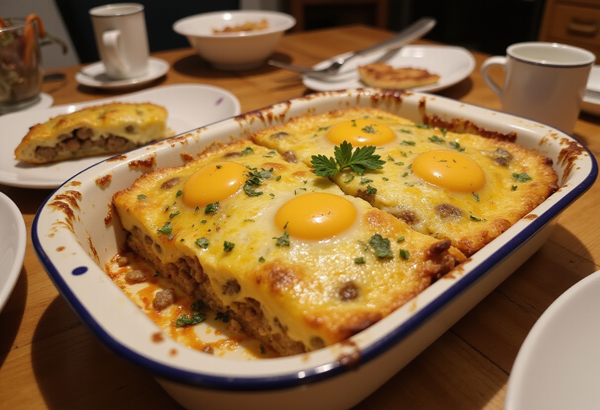 Final presentation of Easy Sausage and Egg Casserole, perfect for a hearty breakfast.