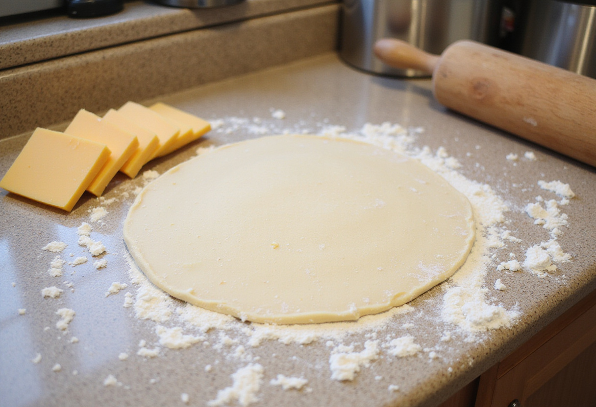 Mixing ingredients for cheesy breadsticks - flour, salt, and yeast mixture combined, crucial step in creating the perfect dough.