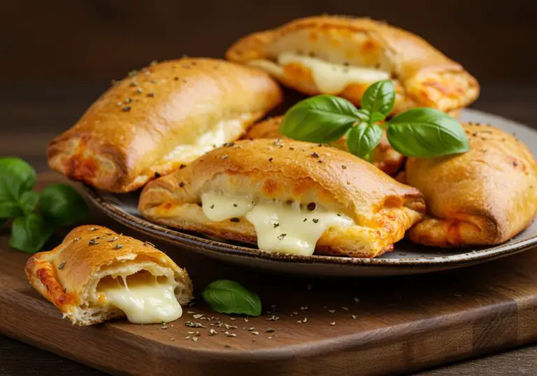 Deliciously baked Homemade Easy Cheesy Pizza Pockets on a plate, ideal for a tasty snack or meal.