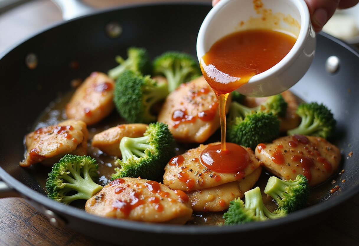 Creating a sweet and spicy sauce for honey sriracha ground chicken, infusing the dish with a unique flavor profile.