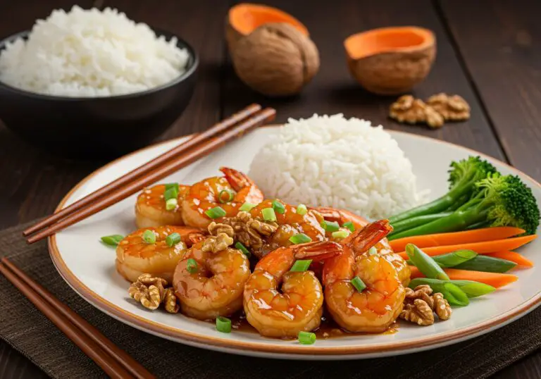 Delicious honey walnut shrimp plated for serving, emphasizing the harmonious blend of flavors and textures in this popular Asian cuisine.