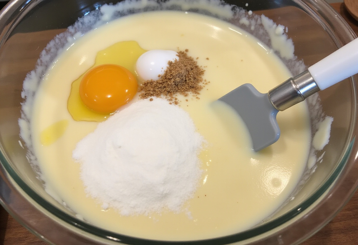 Mixing yogurt and eggs with blueberries for a flavorful Lemon Blueberry Yogurt Loaf, showcasing the blending process.