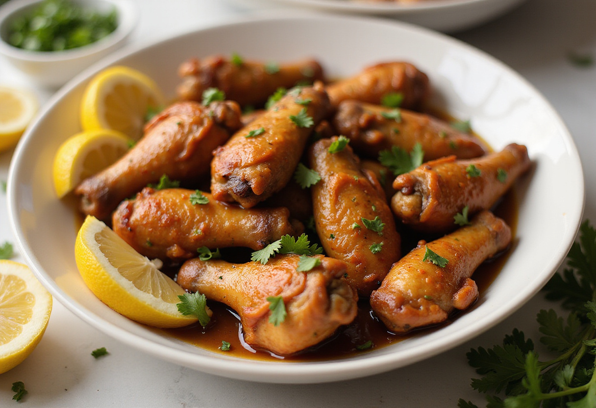 Glazing crispy chicken wings with honey and lemon for flavorful Lemon Pepper Wings with Honey.