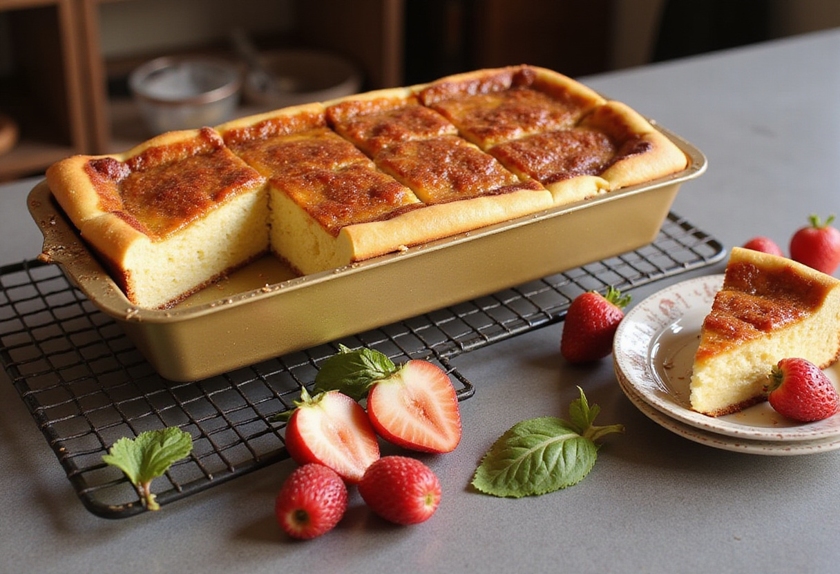 Serving a perfectly baked Loaf Pan Basque Cheesecake on a marble countertop, ready to enjoy.