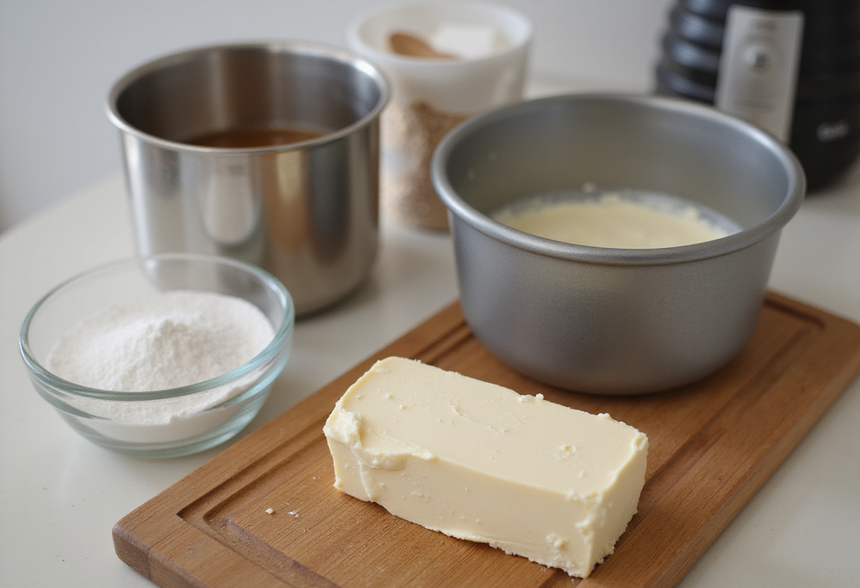 Mixing cream cheese and sugar for a Loaf Pan Basque Cheesecake, step in the recipe preparation process.